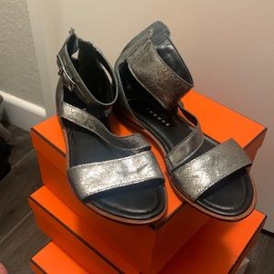 Trouve: Metallic silver pewter Ankle strap Sandal